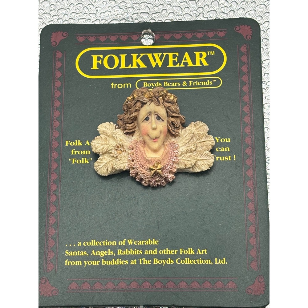 vtg Folkwear‎ Boyds Bears Friends Angel Pin Brooch Folk Art Collection 2625